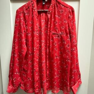Red Floral Button-Up Blouse by Kut From the Kloth